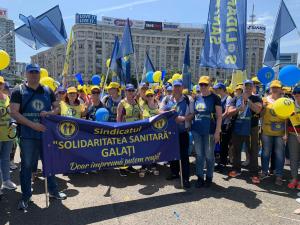 Sindicaliștii din „Solidaritatea sanitară”, la protestul de miercuri din București