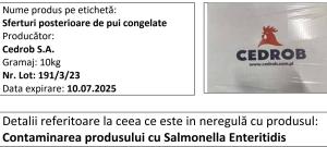 Carne de pui contaminată cu Salmonella Enteritidis, într-un mare magazin din Galați   